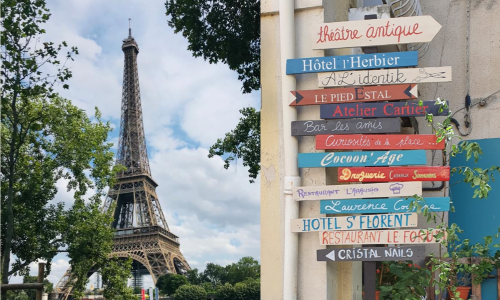 Paris Eiffelturm und Schilder